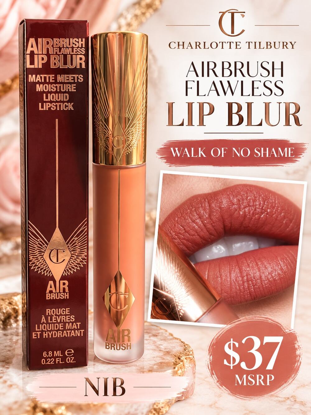 Charlotte Tilbury $37 Airbrush Flawless Lip Blur in Walk of No Shame NIB